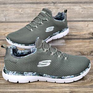 Skechers Summits Party Mix Slip-On Olive Floral Shoes Women's Size 12 Wide